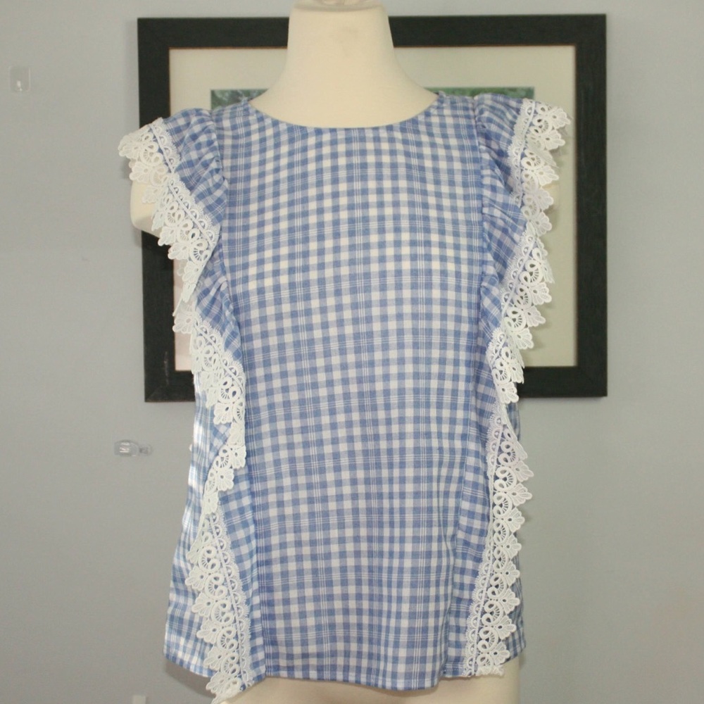 Baby Blue Gingam Ruffle Top Size Small